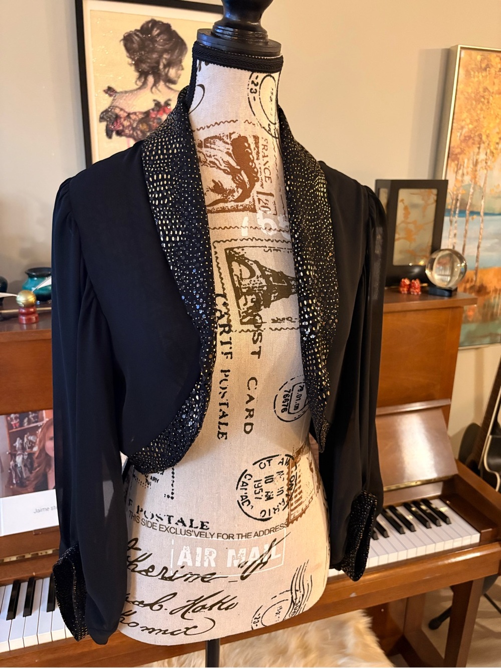 Joseph Ribkoff Black with Gold flecks Shawl Collar Bolero Jacket - Women Tops